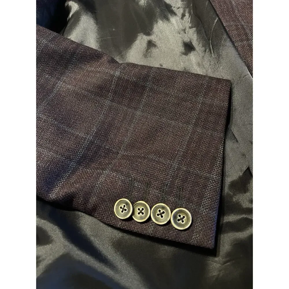 Ermenegildo Zegna Traveller Australian Wool Heathered Merlot Burgundy Plaid 44L